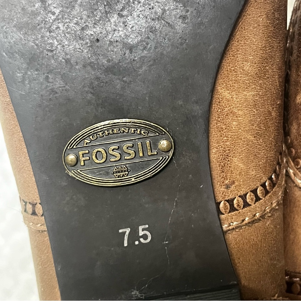 Womens Fossil Brown Leather Oxfords Slip On Laceless Classic Timeless 7.5 - Picture 7 of 7
